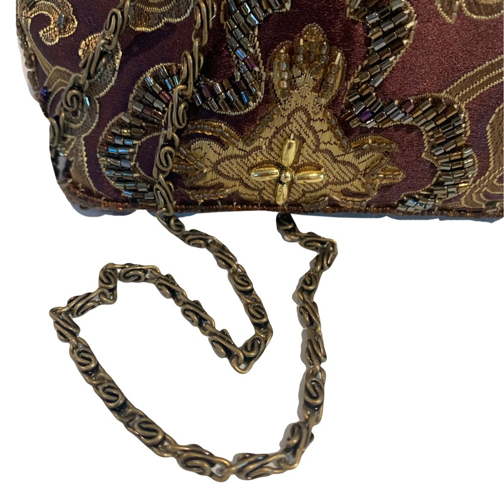 Vintage Brown Beaded Embroidered Chain Purse - Picture 8 of 16